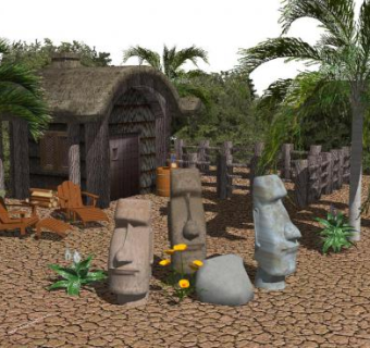 户外小屋史前景观小品SU模型下载_sketchup草图大师SKP模型