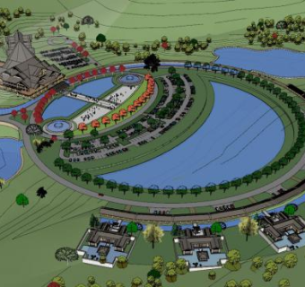 现代山景建筑园林景观SU模型下载_sketchup草图大师SKP模型