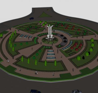 现代圆形园林景观鸟瞰SU模型下载_sketchup草图大师SKP模型