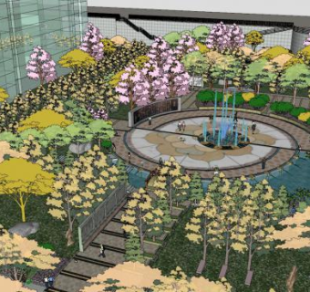 现代园林喷泉景观SU模型下载_sketchup草图大师SKP模型