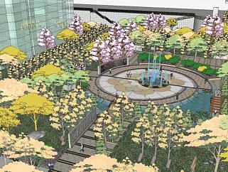 现代园林喷泉景观SU模型下载_sketchup草图大师SKP模型