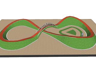 现代拱桥地形规划SU模型下载_sketchup草图大师SKP模型