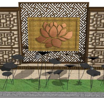 现代风格景观墙su模型下载_sketchup草图大师SKP模型