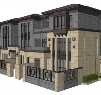 别墅三层su模型下载_sketchup草图大师SKP模型
