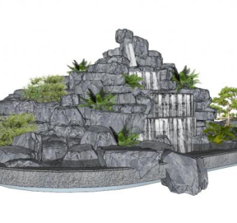 园林叠石水流假山设计SU模型下载_sketchup草图大师SKP模型