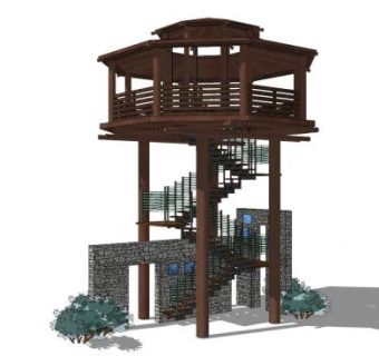 中式建筑观景平台SU模型下载_sketchup草图大师SKP模型