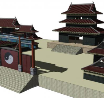 道观建筑su模型下载_sketchup草图大师SKP模型
