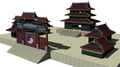 道观建筑su模型下载_sketchup草图大师SKP模型