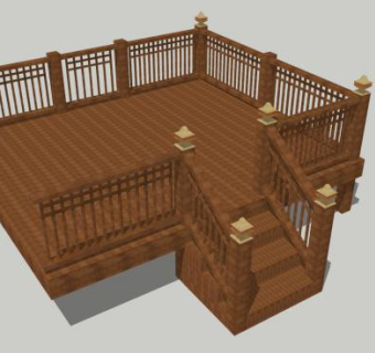 中式实木观景平台SU模型下载_sketchup草图大师SKP模型