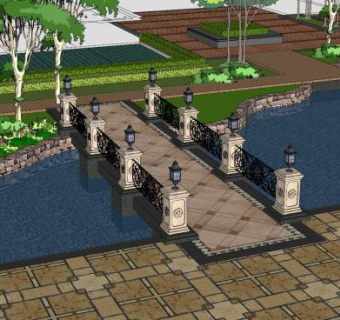 欧式河道桥梁景观SU模型下载_sketchup草图大师SKP模型