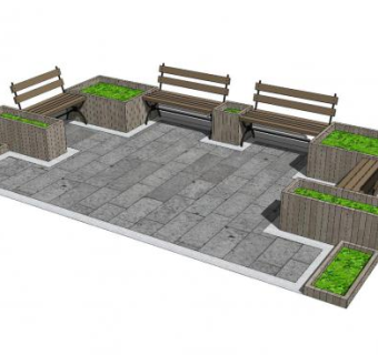 现代广场户外座椅景观SU模型下载_sketchup草图大师SKP模型