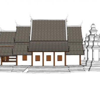 中式古建房屋建筑SU模型下载_sketchup草图大师SKP模型