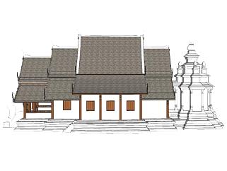 中式古建房屋建筑SU模型下载_sketchup草图大师SKP模型