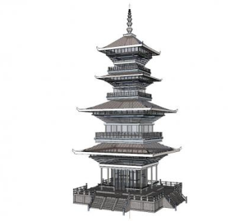 新中式塔建筑SU模型下载_sketchup草图大师SKP模型