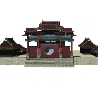 中式道观SU模型下载_sketchup草图大师SKP模型