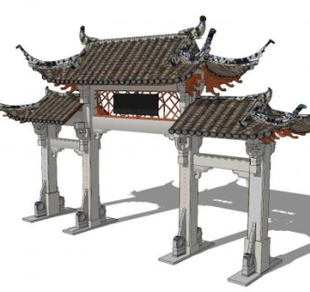 中式门头牌坊SU模型下载_sketchup草图大师SKP模型