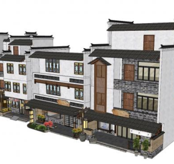现代中式古建客栈SU模型下载_sketchup草图大师SKP模型