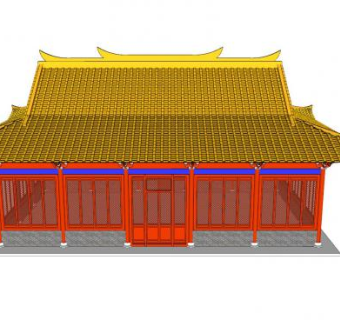 中式歇山顶殿宇SU模型下载_sketchup草图大师SKP模型