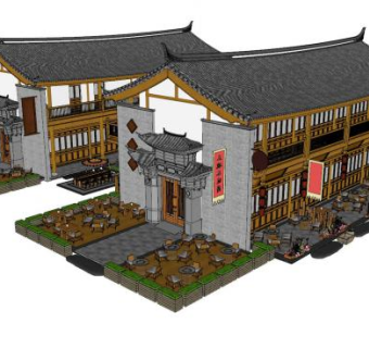 中式古建客栈SU模型下载_sketchup草图大师SKP模型