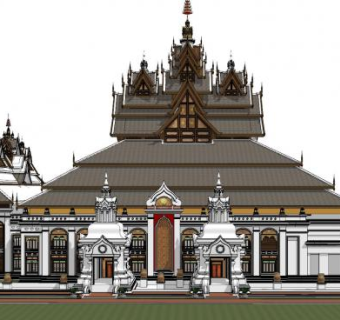 东南亚佛堂SU模型下载_sketchup草图大师SKP模型