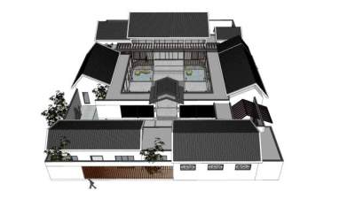 新中式二进四合院SU模型下载_sketchup草图大师SKP模型