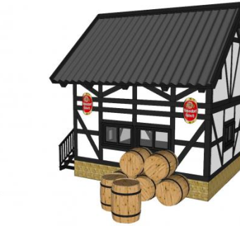 新中式悬山顶木屋SU模型下载_sketchup草图大师SKP模型