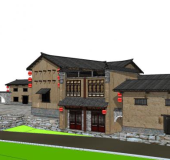 中式古建民居客栈SU模型下载_sketchup草图大师SKP模型