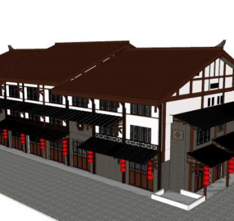 新中式古建客栈SU模型下载_sketchup草图大师SKP模型