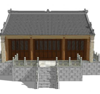 中式硬山顶殿宇SU模型下载_sketchup草图大师SKP模型
