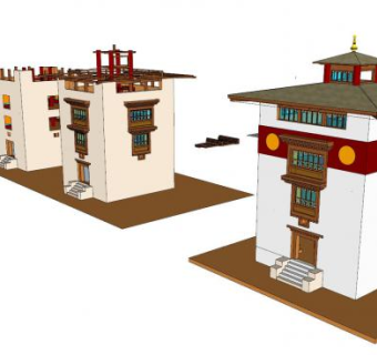 藏式寺庙建筑外观SU模型下载_sketchup草图大师SKP模型