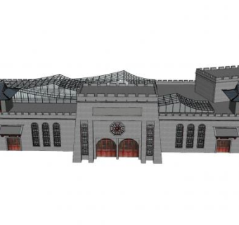中式游客接待中心建筑SU模型下载_sketchup草图大师SKP模型
