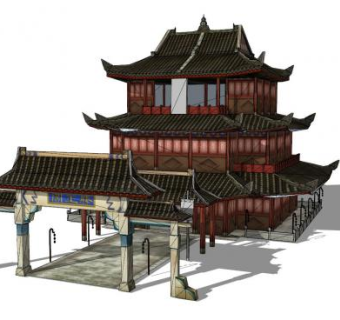 滕王阁古建筑SU模型下载_sketchup草图大师SKP模型