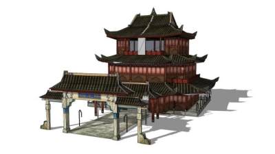 滕王阁古建筑SU模型下载_sketchup草图大师SKP模型