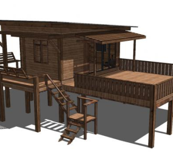 现代木屋吊脚楼SU模型下载_sketchup草图大师SKP模型