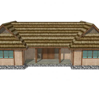 中式传统茅草平房SU模型下载_sketchup草图大师SKP模型