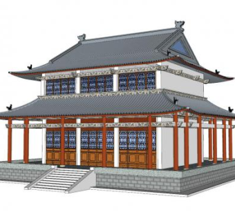 中式重檐阁楼SU模型下载_sketchup草图大师SKP模型