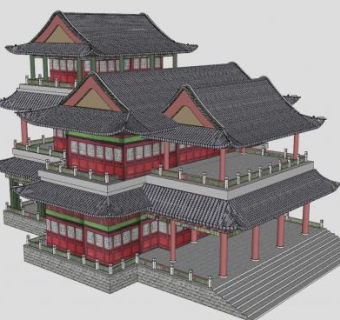 中式三层阁楼SU模型下载_sketchup草图大师SKP模型