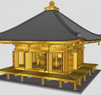 中式金色阁楼SU模型下载_sketchup草图大师SKP模型