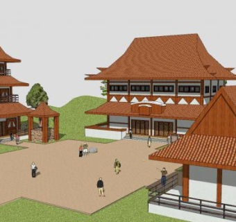 中式庙宇宫殿SU模型下载_sketchup草图大师SKP模型