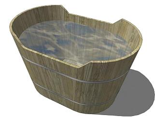 木质浴桶su模型下载_sketchup草图大师SKP模型