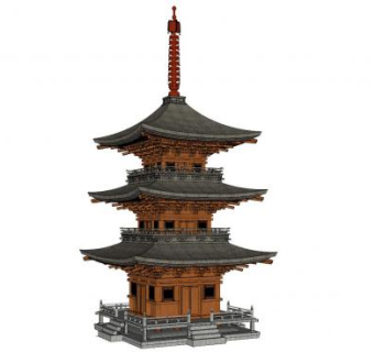 日式佛塔设计SU模型下载_sketchup草图大师SKP模型