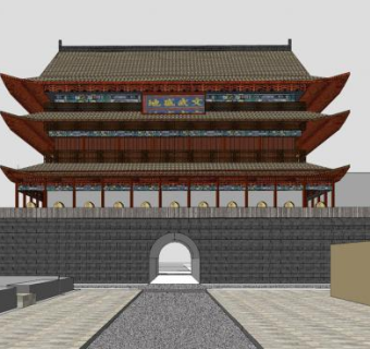 中式城门楼SU模型下载_sketchup草图大师SKP模型
