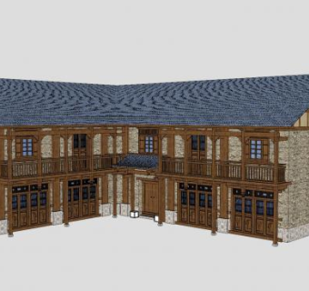 中式转角客栈酒楼SU模型下载_sketchup草图大师SKP模型