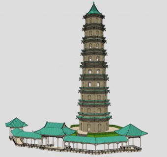 中式佛塔SU模型下载_sketchup草图大师SKP模型