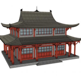 中式双层古建殿宇SU模型下载_sketchup草图大师SKP模型