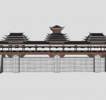 中式廊道桥楼SU模型下载_sketchup草图大师SKP模型