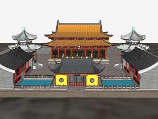 中式寺庙古建SU模型下载_sketchup草图大师SKP模型