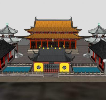 中式寺庙古建SU模型下载_sketchup草图大师SKP模型