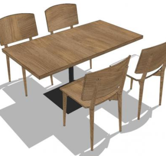 木质方形桌椅su模型下载_sketchup草图大师SKP模型