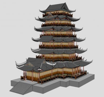 中式塔楼设计SU模型下载_sketchup草图大师SKP模型